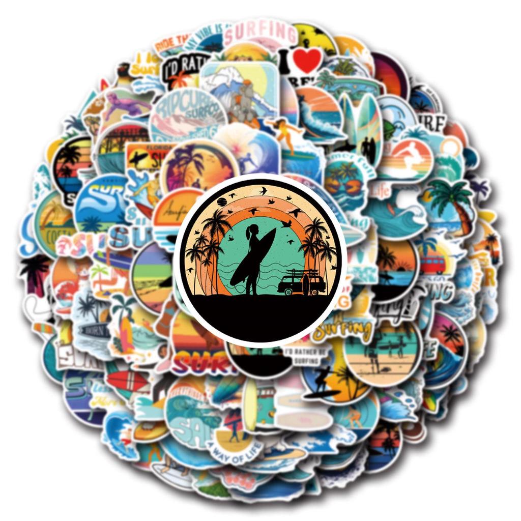 110 Surf Cartoon Graffiti Stickers: Unique Designs for DIY Phone, Desk, and Wall Decoration
