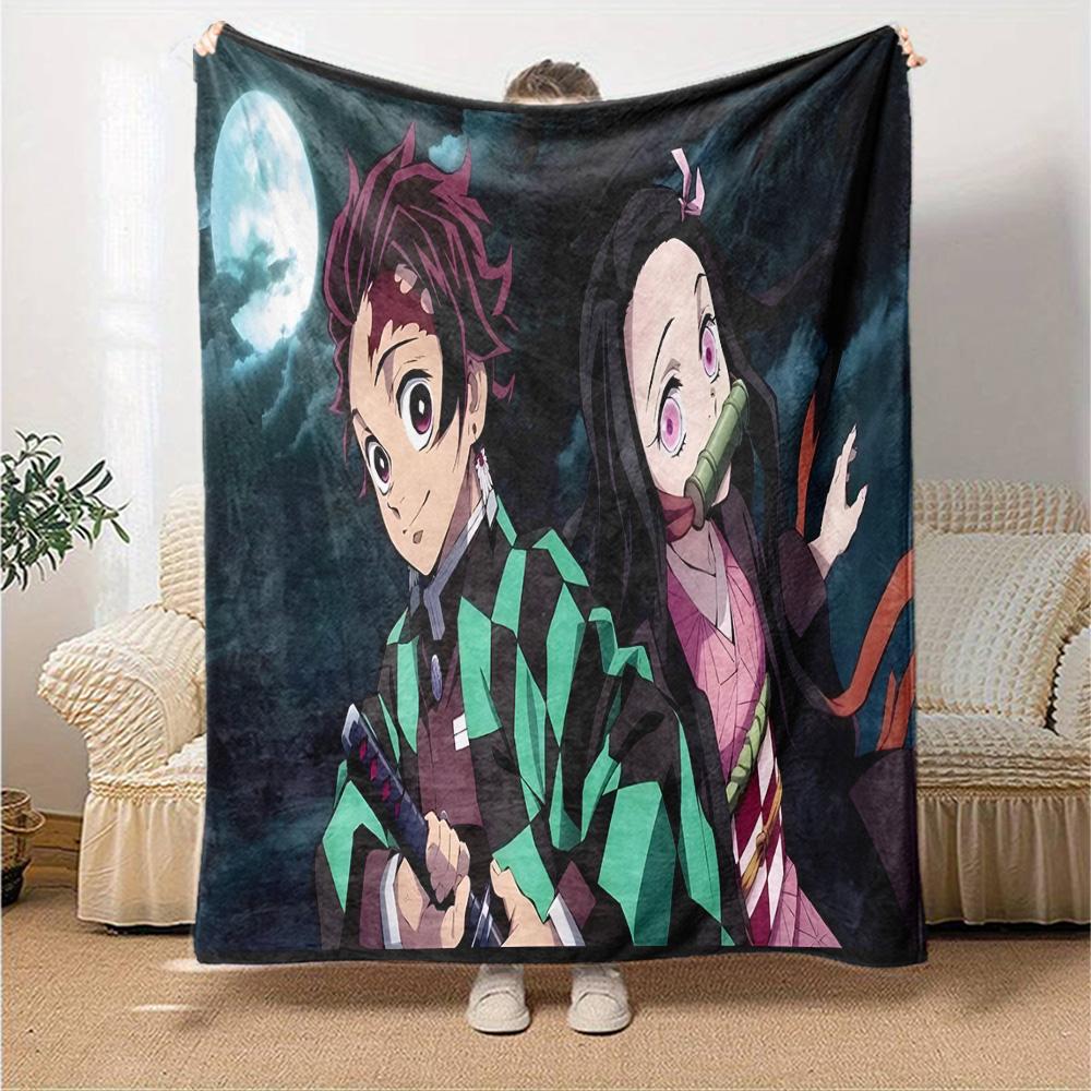 Powerful Demon Anime Flannel Blanket, Soft Polyester, Modern Design, All-Season for Camping, Travel, Gifts for holidays or birthdays