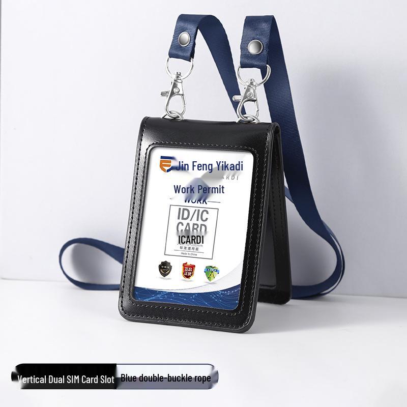 Large Folding Genuine Leather ID Badge Holder with Lanyard, Custom 70x100