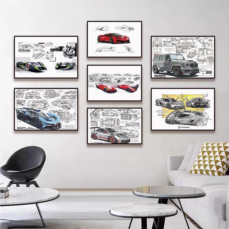 Pittura su Tela Poster a Tema Auto Pittura Decorativa Soggiorno Camera da Letto Stanza E-sport Murale da Corsa Supercar GTR