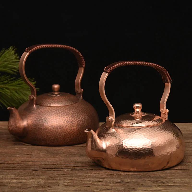 Large Capacity Kettle Pure Copper Hot Water Kettle Handmade Brass Kettlemetal Coffee Pots Warm Wine Jug Vintage Chines Tea Set