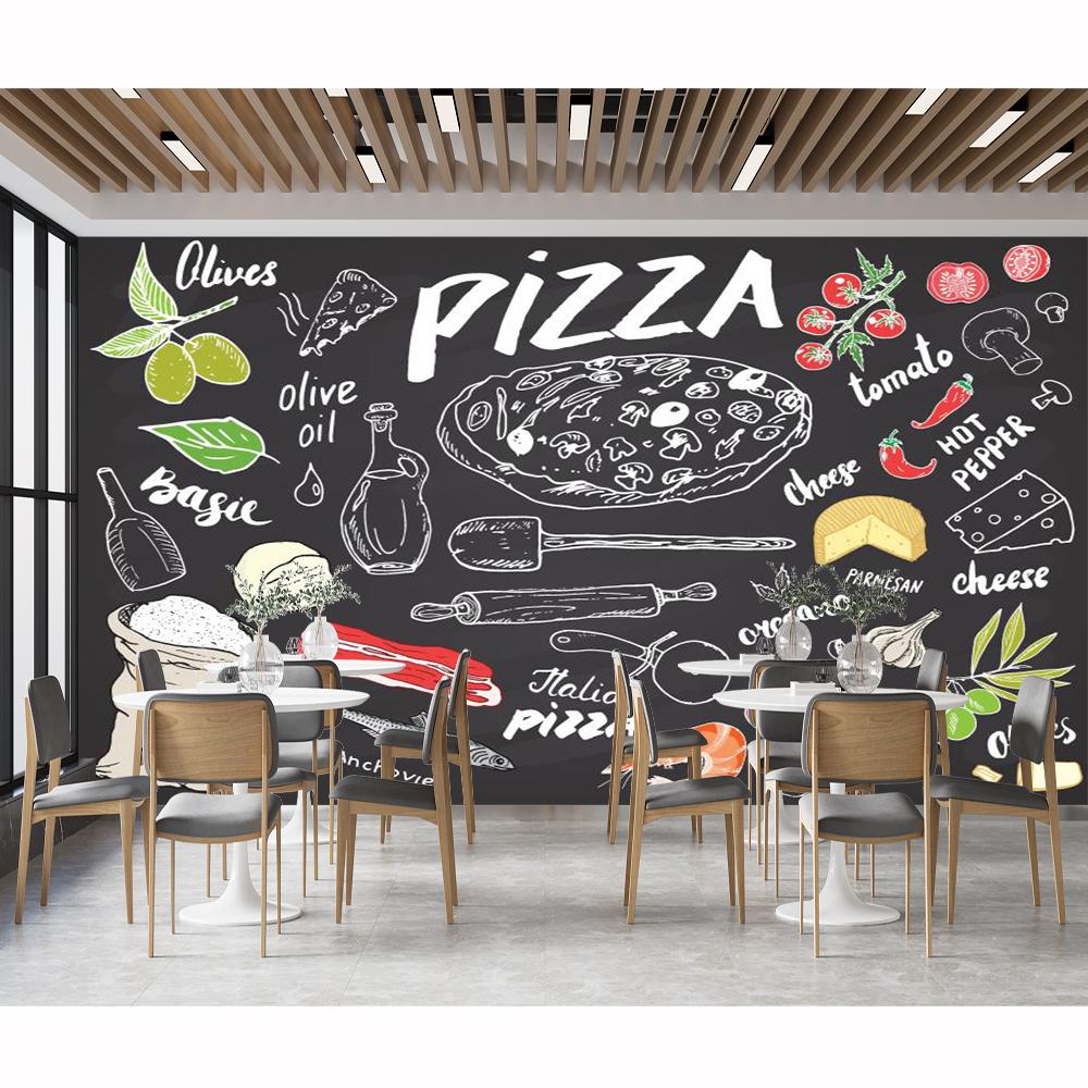Handdrawn Pizza Menu Wallpaper Pizza Photo Wall Mural Snack Pizza Shop Wall Paper