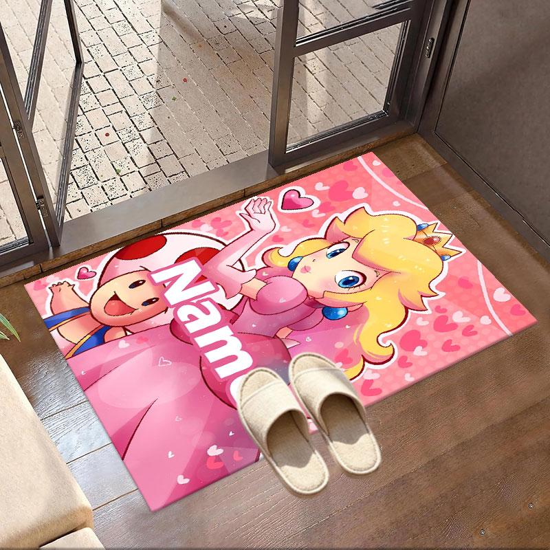 Custom Name Personalized Princess Peach Toadstool Print Carpet, Versatile Home Decor Rug, for Playroom, Apartment, Balcony, Entryway, Hallway Gift