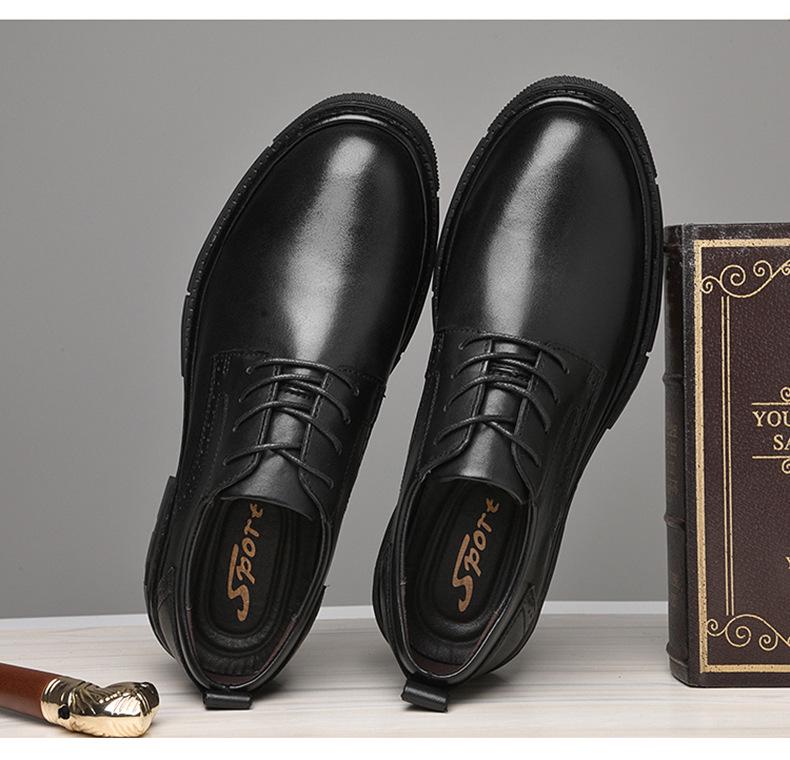 Men's British Style Round Toe Oxford Leather Shoes - Comfortable, Lace-up, Versatile, Thick Sole, Genuine Cowhide.