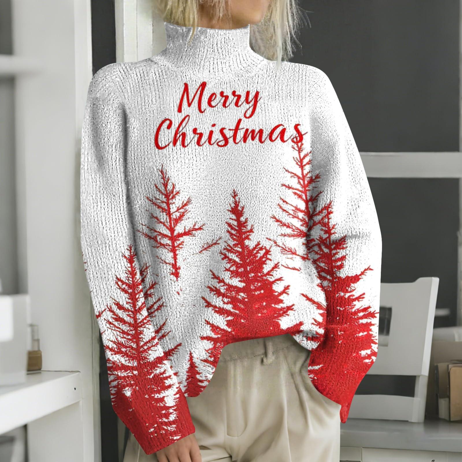 Рождественские толстовки для женщин Вязаный свитер Милая рубашка Осенняя водолазка Пуловер Топы XL белый 2090₽