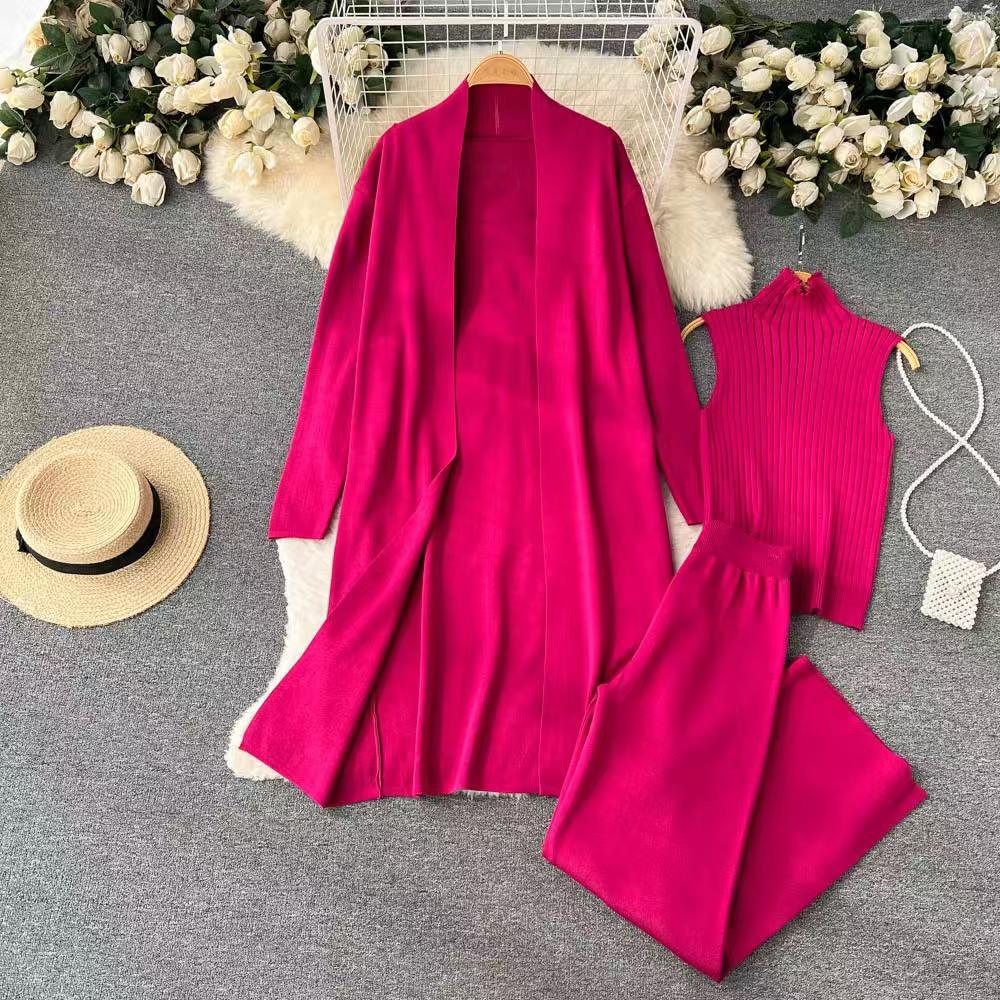 Outono e inverno feminino plus size temperamento preguiçoso tricô terno sem mangas colete suéter cardigan calça terno