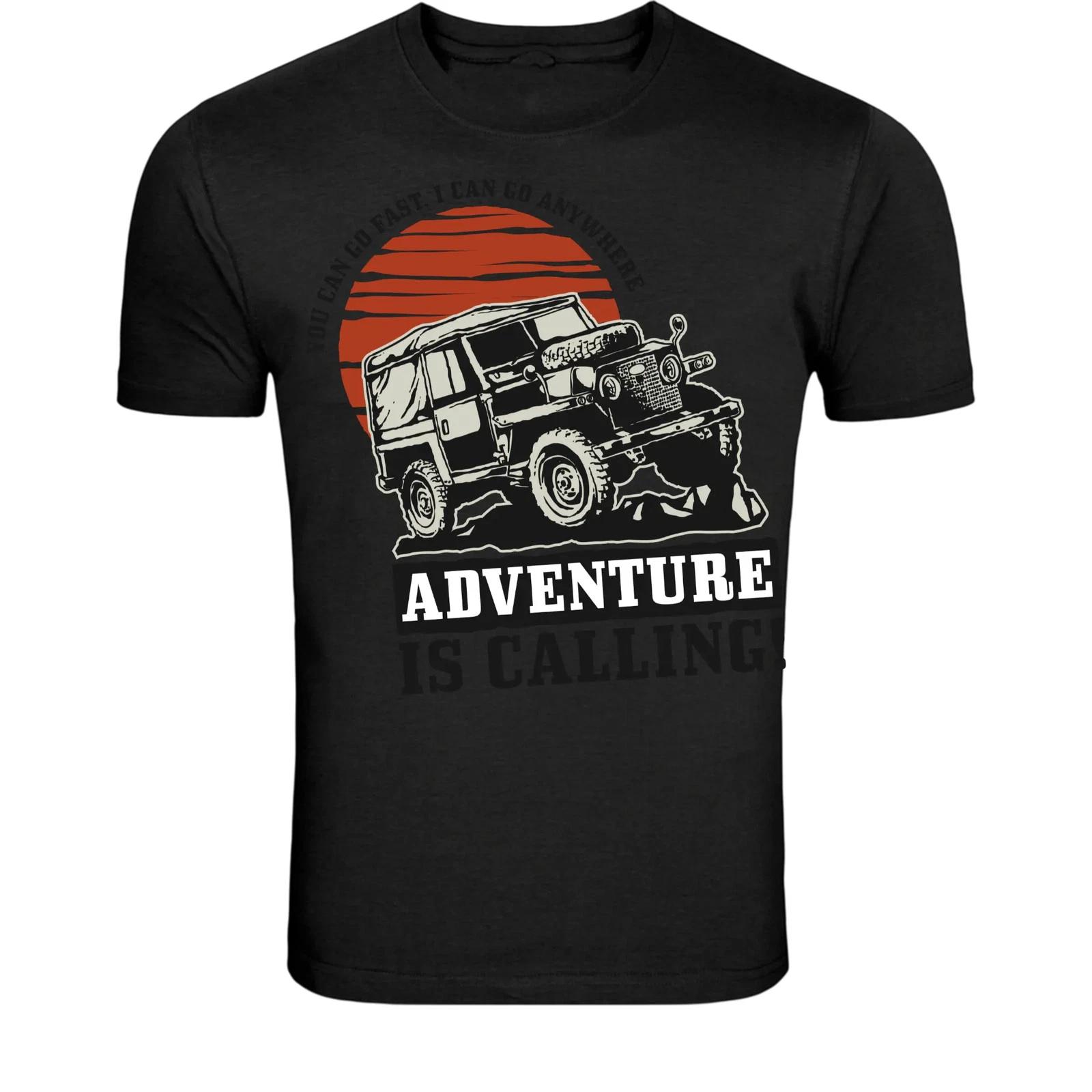 Adventure Is Calling Off-Road Jeep T-Shirt - Vintage 4x4 Sunset L