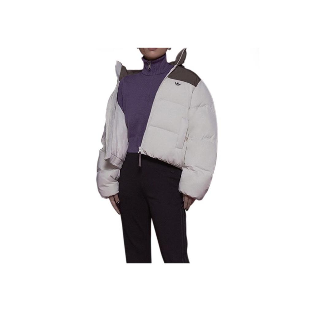 Adidas Originals 600 Puffy Three-Stripes Color-Block Stand Collar Down Jacket Women Outerwear Magic-White IU4813