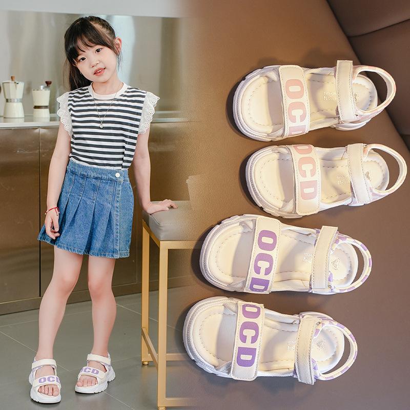 Girls sandals 2025 summer new children's shoes student breathable princess shoes medium and large children open-toed beach shoes tide