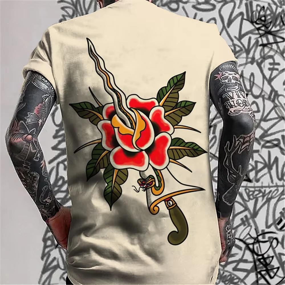 Herren Retro Tattoo Stil T-Shirt Trend 3D Druck Street Kurzarm Hip-Hop Punk Stil Herren T-Shirt Übergröße Herrenbekleidung
