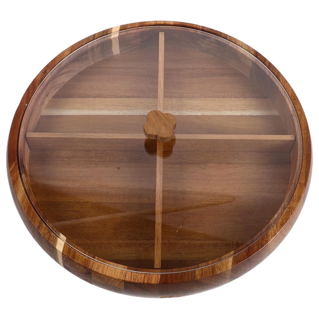 Wooden Round Nut Organizer Tray Divided Snack Tray with Lid for Parties Fruit Appetizers Candy Dried Fruit Coffee Table