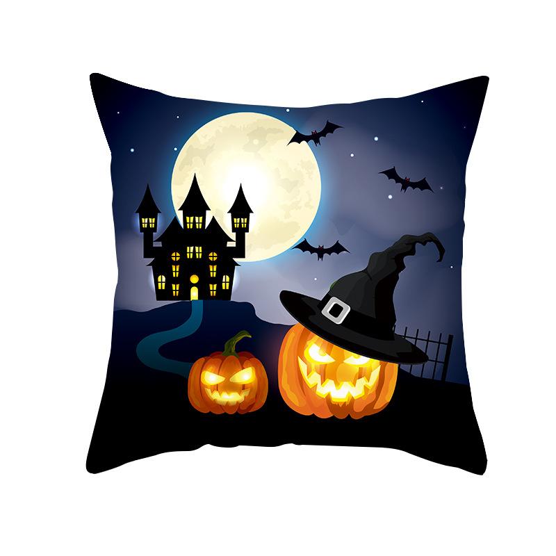 Halloween Pillow Case Cartoon Pumpkin Head Castle Peach Velvet Cushion Home Furnishings