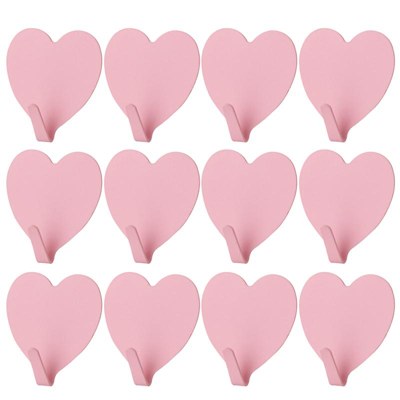 12 Pcs Iron Wall Adhesive Hangers Heavy Duty Heart Shaped Clothes Hangers for Coats Mounted
