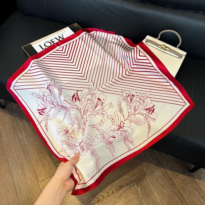 Silk scarf 71 * 71 imitation silk square scarf Korean atmosphere neck silk scarf flower pattern flower polka dot scarf