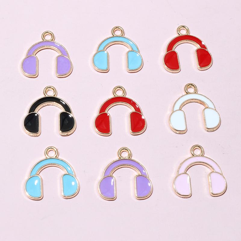 20pcs 15x14.5mm Enamel Cute Earphone Headphones Charms Pendant DIY Jewelry Making Accessories for Bracelet Earrings Keychains