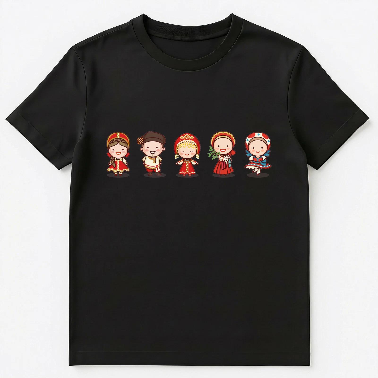 Cute Traditional Russian Characters In Russian Clothing Unisex T-Shirt XL
