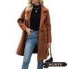 Women's Vintage Casual Solid Color Print Autumn Winter Long Sleeve POLO Neck Jackets & Coats Elegant