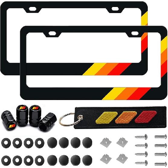 Tri-Color 3 Color Aluminum License Plate Frame Cover Holder Compatible With Toyota Vehicle Truck Trailer SUV. (White Gray-02)