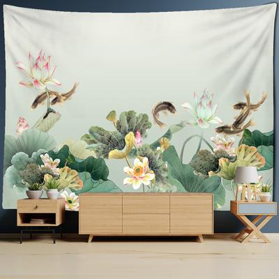 Lotus Fish Background Mural Tapestry Bohemian Style Wall Psychedelic Art Minimalist Aesthetic Room Wall Hanging