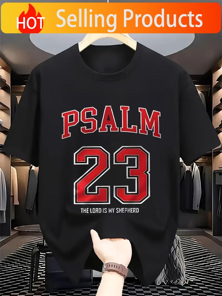 PSALM 23 THE LORD IS MY SHEPHERO Classic Retro Style Round Neck Short Sleeves Machine Washable Ideal for Casual SportWear C