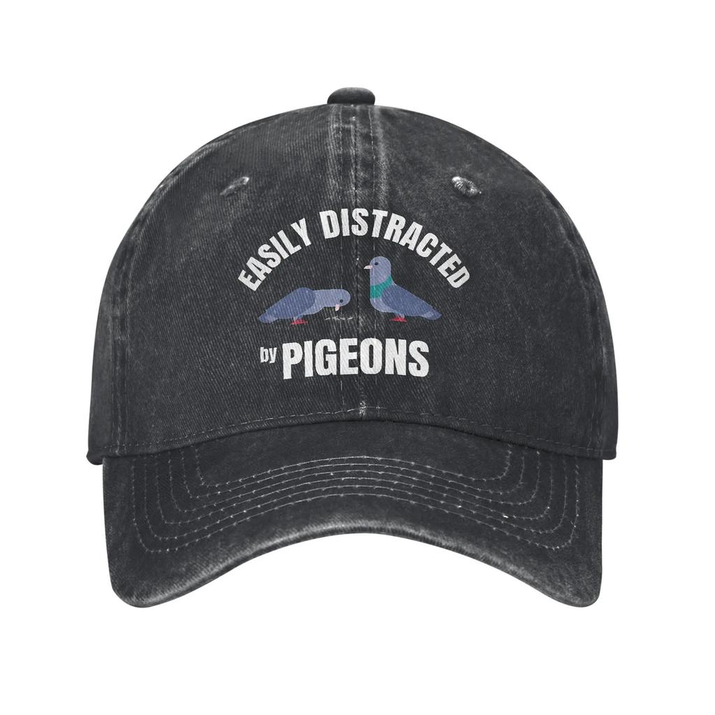 Unisex Easily Distracted By Pigeons Printed Hat Vintage Distressed Baseball Cap Adjustable