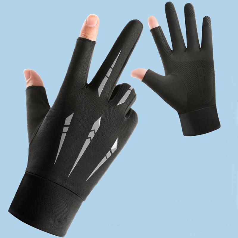 Herrehansker Ice Silk Tynn Pustende Ridehansker Halvfinger Slitasjebestandige kjørehansker