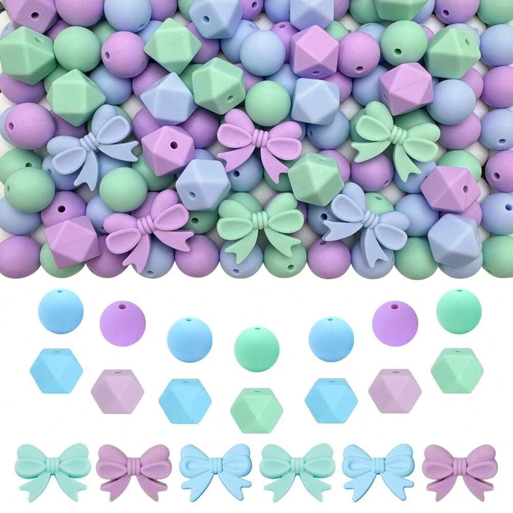 10/38/45PCS Bow Silicone Bead Set, 12mm/15mm, suitable for DIY handmade making, keychains, jewelry, bracelets, necklaces, etc
