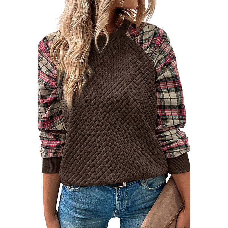 

2024 Fall and Winter New Arrival Plaid Raglan Sleeve Pullover Sweatshirt Female European and American Leisure Easiest for Match Female LC25314566-Brown M code fits (55.00 kg-62.50 kg