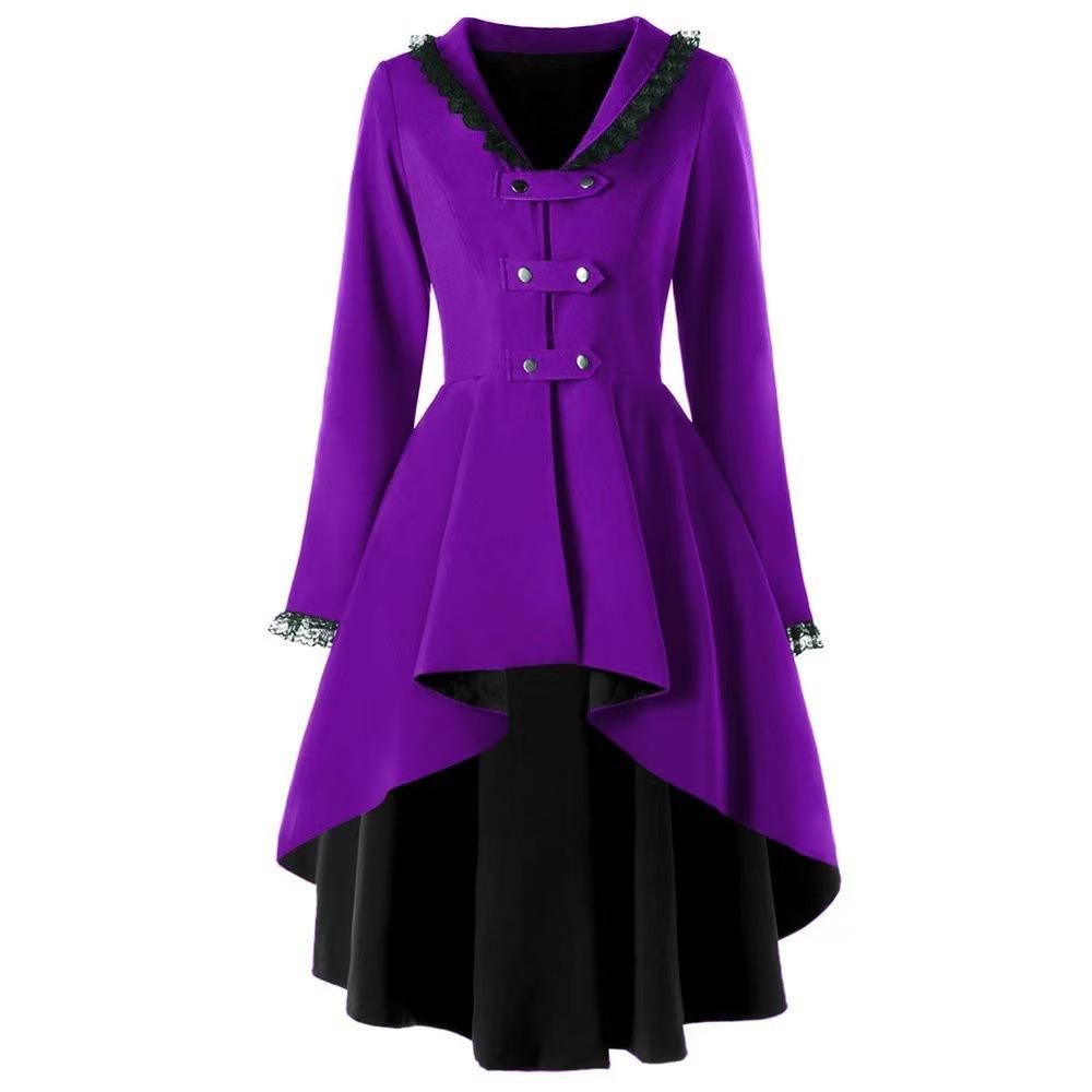 Giacca Trench da Donna Vintage in Pizzo Patchwork con Fasciatura Gotico Vintage Medio-Lunga Casual Slim Manica Lunga Design Coda di Rondine Capispalla