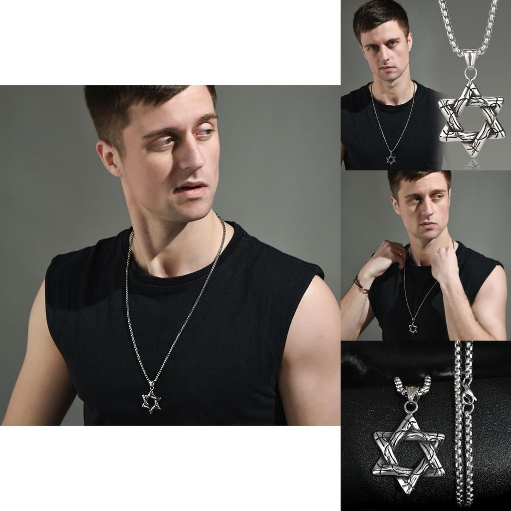 Elegant Six-point Star Hanging Pendant Necklace Crafted From Titanium Steel For Couples