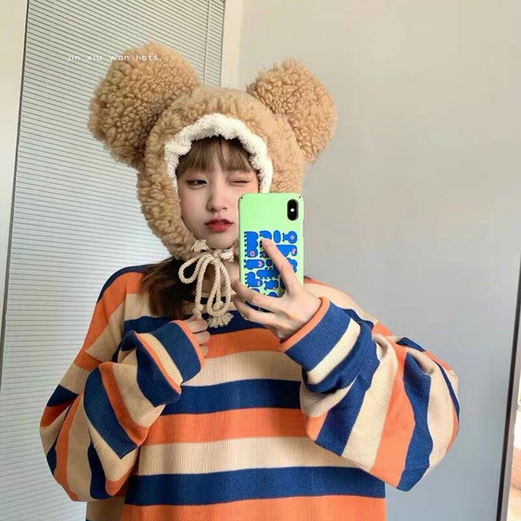 Cappello da Orso di Peluche con Orecchie Grandi da Donna Autunnale e Invernale Stile Coreano Dolce e Carino Versatile Caldo Cappello Lei Feng Invernale