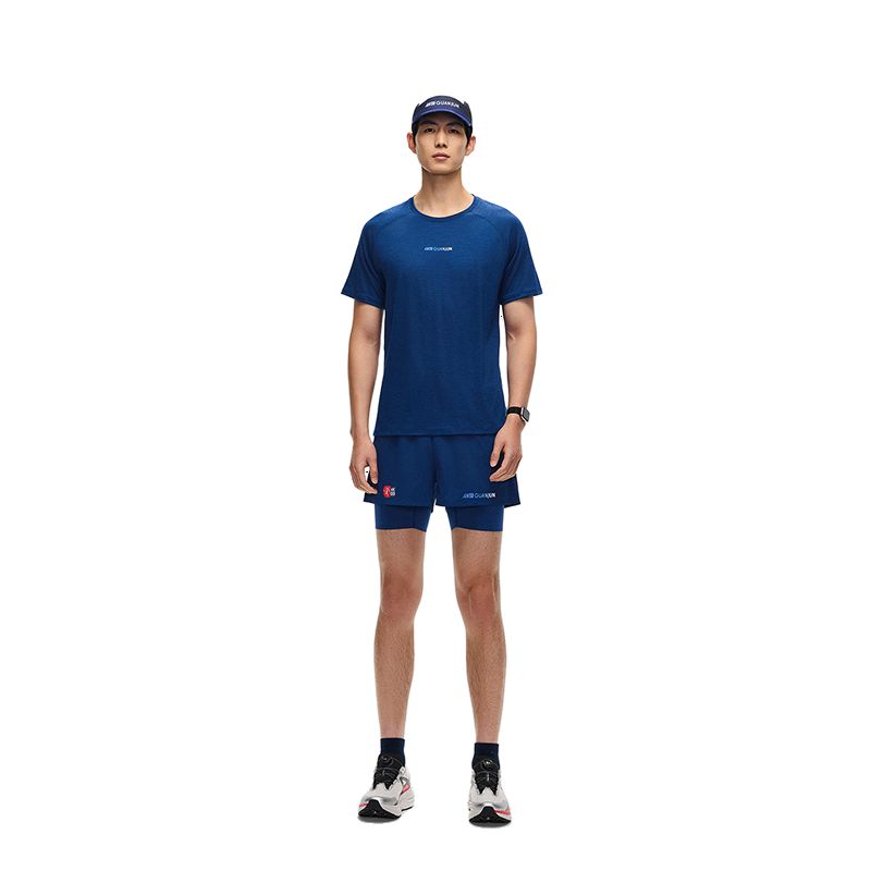 

Anta Champion Outdoor Series Short Sleeve Knitted T-Shirt Men tops Dark-Blue 152610102-2 L