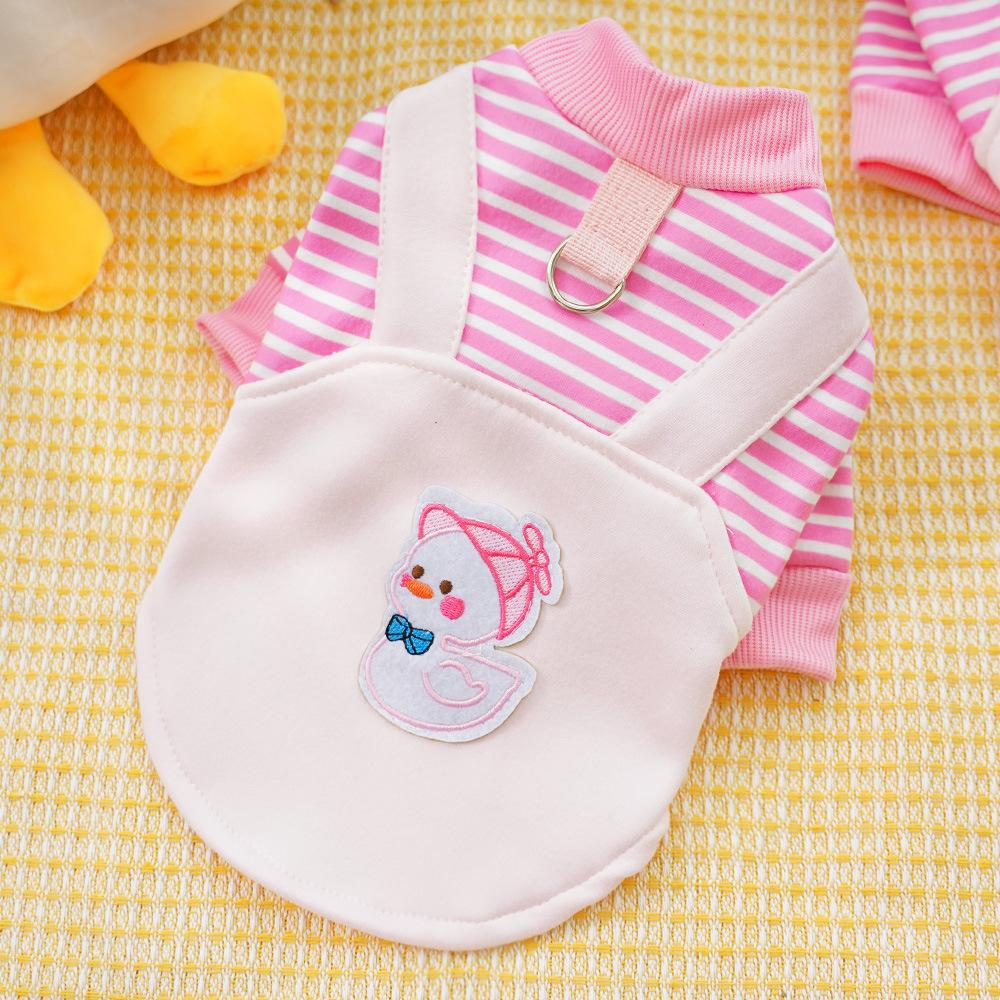 Pet Dog Dog Clothes Cat Autumn and Winter Velvet Dog Sweater Striped Medium-sized Dog Corgi Fighting Can Be Towed Cat Supplies