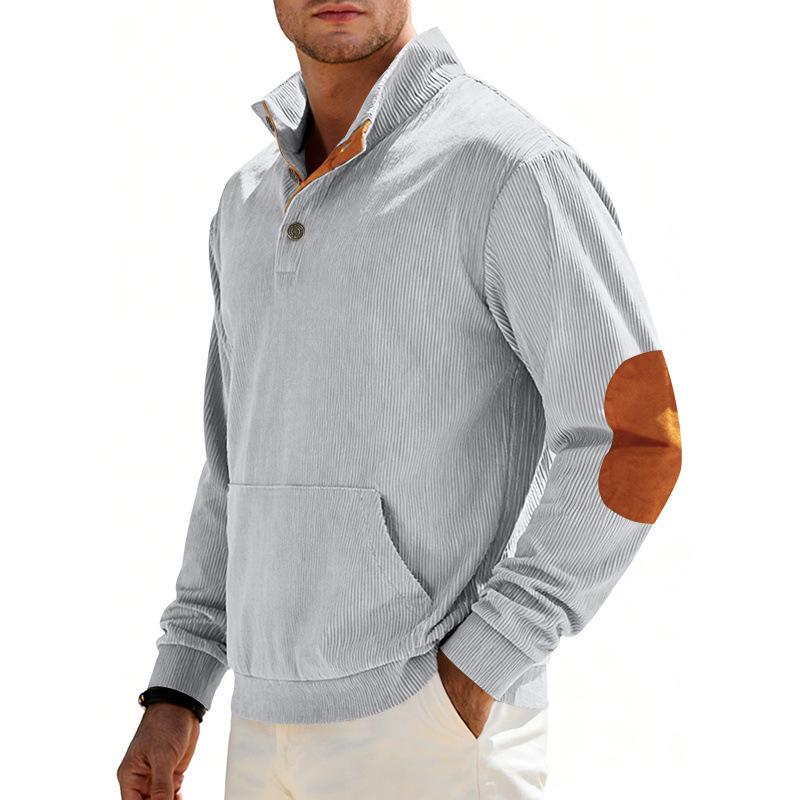 Men Vintage Casual Loose Fit Corduroy Stand Collar Long Sleeve Sweatshirt