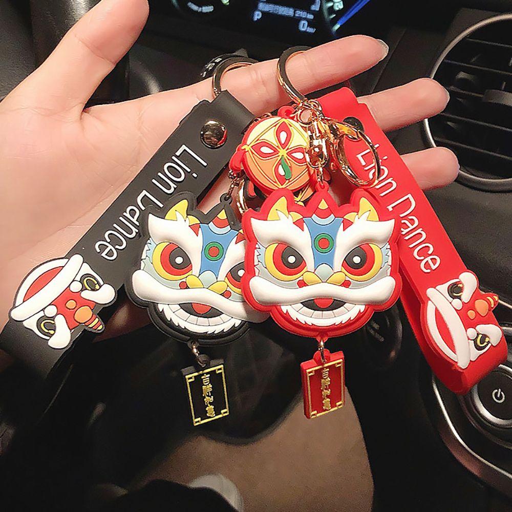 Pendant Car Key Pendent Zinc Zinc Alloy Tiger Year Gift Cartoon Lion Dance Keychain Key Lanyard Car Keyring