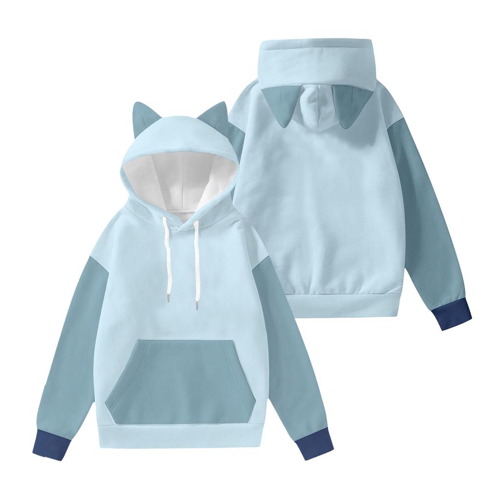 Women's Fashion Long-Sleeved Color-Blocked Printed Hooded Sweatshirt With Ears