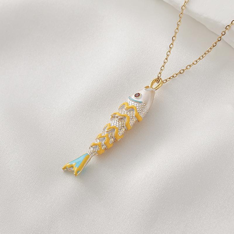 Collier Pendentif Petit Poisson Océan Exquis pour Femmes Acier Inoxydable Personnalisé Chaîne Clavicule Mignon Bijou de Luxe Cadeau