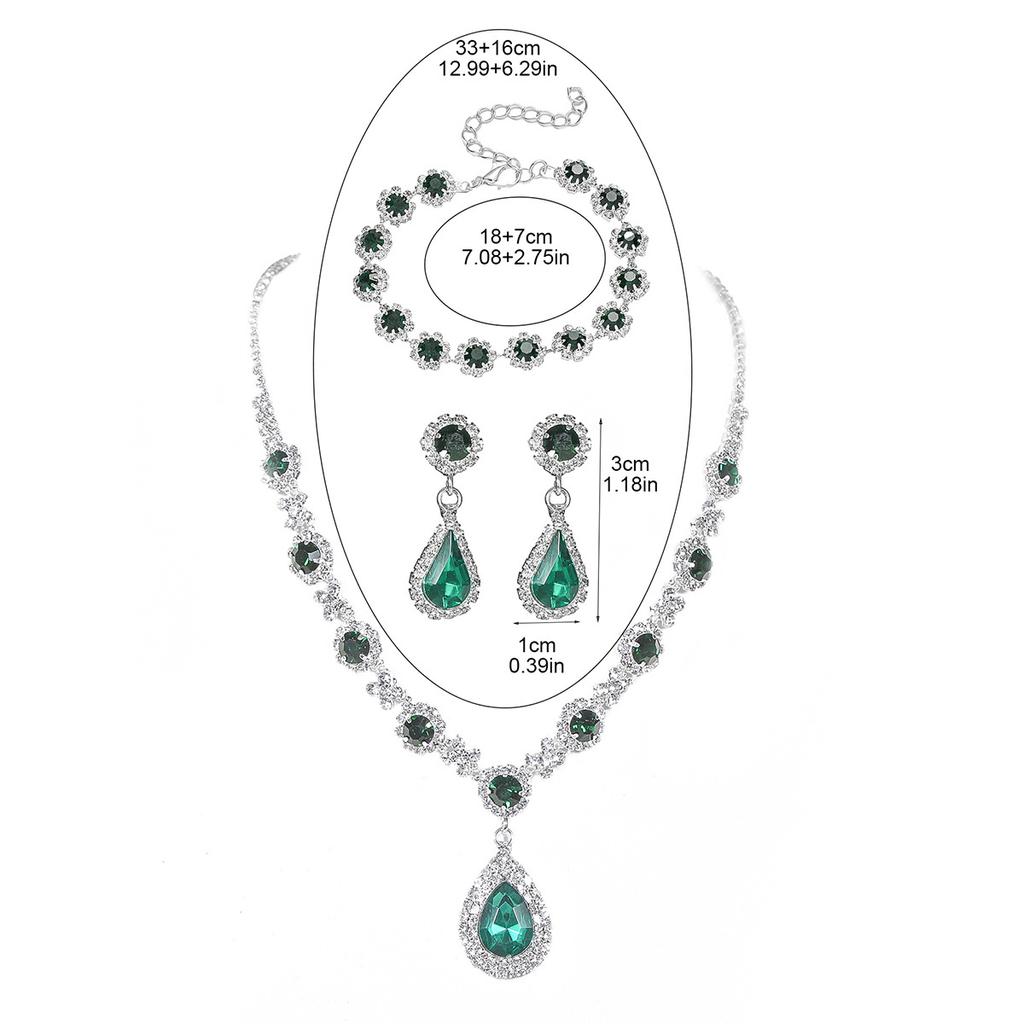Luxury Sparkling Diamond Exquisite Necklace Earrings Bracelet Three-piece Fashion Water Drop Bridal Jewelry Set