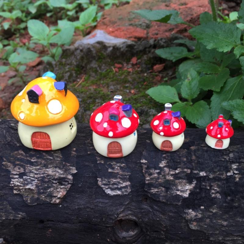 Mini Resin Moss Micro Landscape Decor Outdoor Fairy Miniature Garden Mushroom House Ornaments Handicraft Flower Pot Accessories