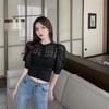 Summer Blouse Women Korean Hollow Out Lace White Women Shirt Short Sleeve Button Loose Shirts Solid Female Tops