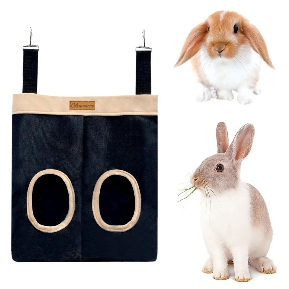 Hanging Rabbit Feed Bag Canvas Hay Feeding Troughs Food Storage Bag Hay Bag  for Pet Cage
