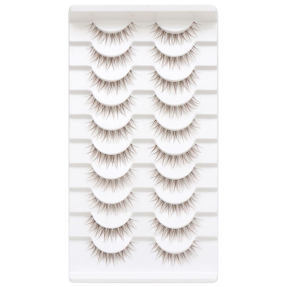 10 Pairs Brown False Eyelashes with Clear False Japanese Anime Brown Asian False Natural Individual Bands, Manga-Style Eyelashes, Cosplay, Eyelashes,