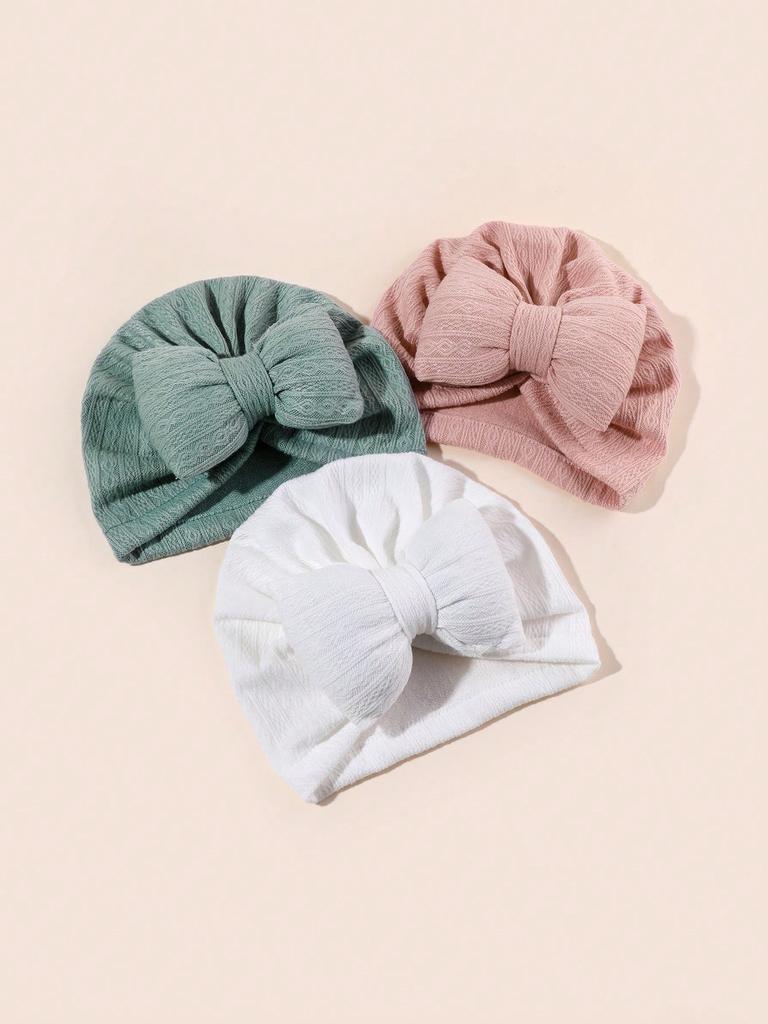 3pcs Cute Bowknot Baby Turban Hat Soft Newborn Baby Girls Indian Cap Spring Autumn Infant Boys Cap Beanies Headwrap
