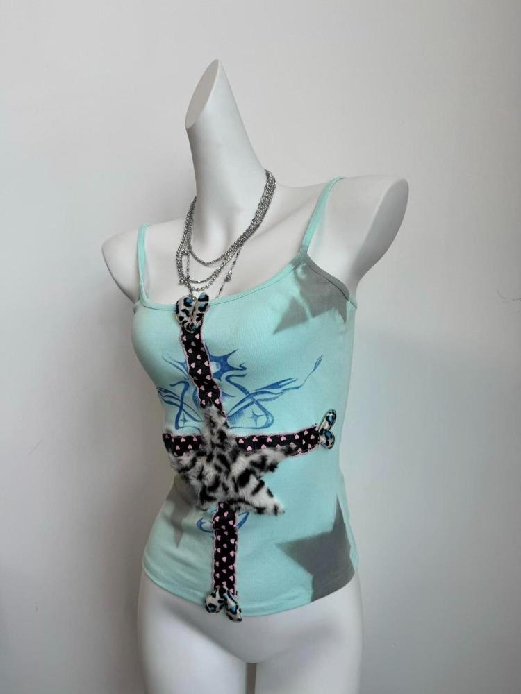 Y2k Stil Estetisk Søt Sexy Tanktopper Kvinner Sommer Ermeløs Hverdagsklær Harajuku Leopardtrykk Croppet Grunge Emo Jenter