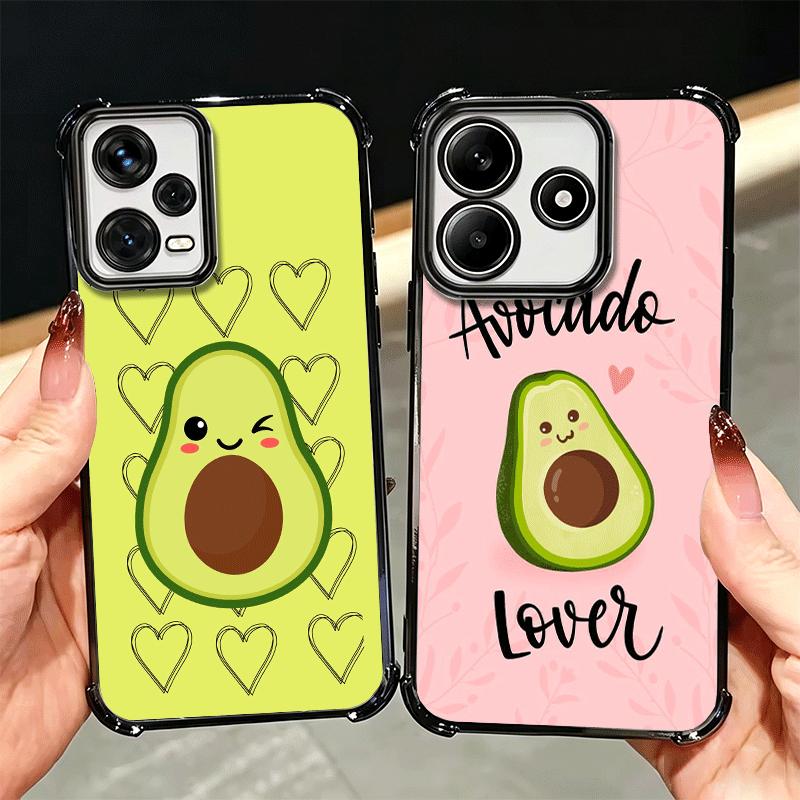 Cartoon Cute Avocado Plating Phone Case For Xiaomi Redmi Note 14 15 Pro Plus 13 12 11 11S 11T 10 9S 9 5G Anti-Fall Airabag Cover
