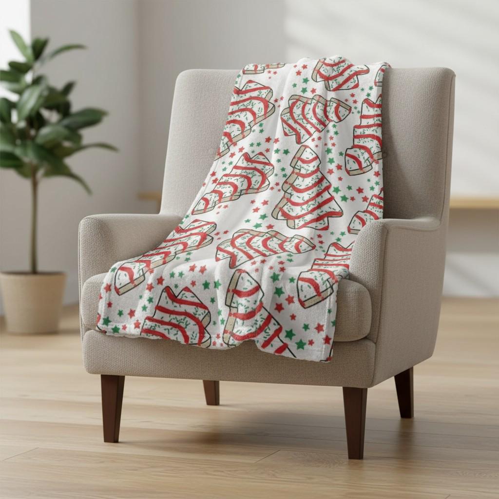 1pc Christmas Tree Cookie Themed Throw Blanket, Red Green Festive Dessert Pattern, Sweet Home Decor & Gift for Christmas