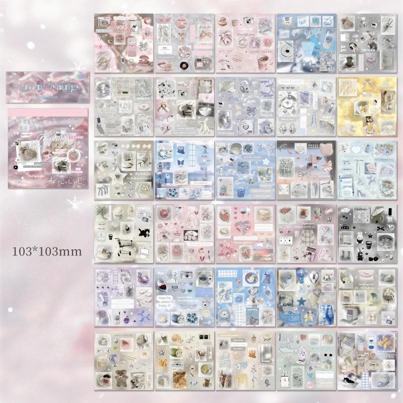 30 Sheets Cute Die-Cut Sticker Book Hand Account Decoration Scrapbooking Decals for Junk Journals DIY Crafting