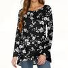 Women's Fashion Casual Long Sleeve Print Round Neck Pullover Top Blouse