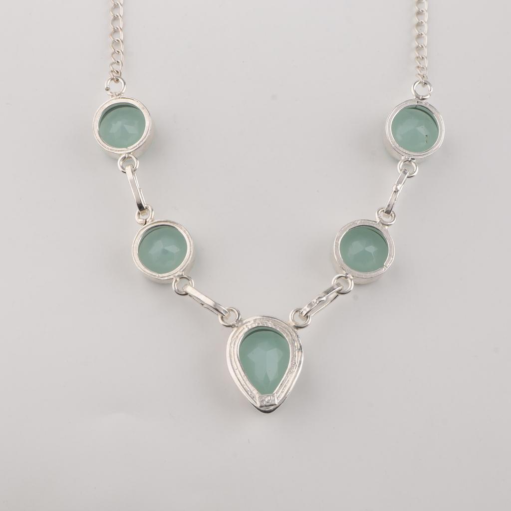 Aqua Chalcedony Gemstone 925 Sterling Silver Handcrafted Jewelry Designer Necklace 16-18" Gift RN-3-20
