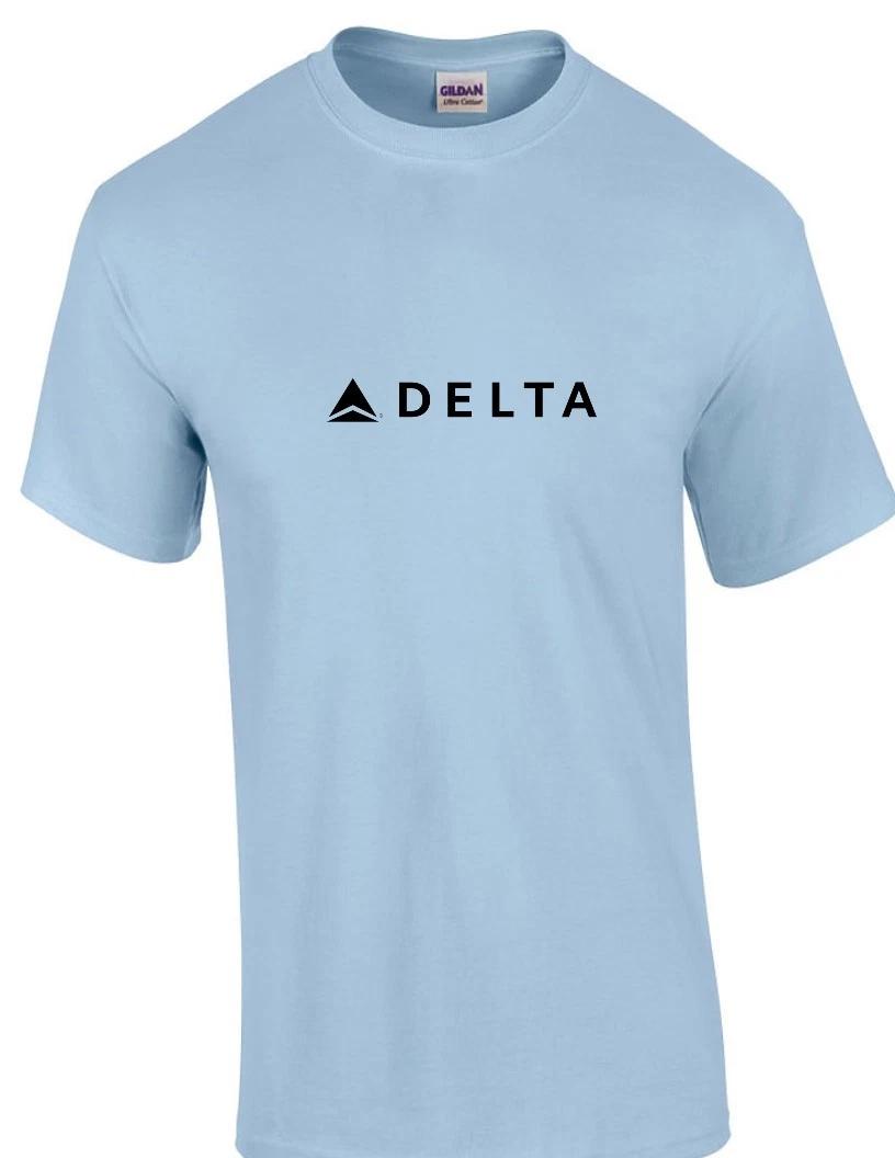 Delta Airline Black Logo US Aviation Travel Cotton Light Blue T-Shirt 4XL
